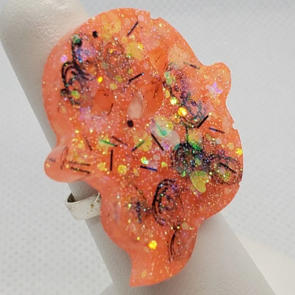 Halloween Adjustable Orange & Black Ghost Ring